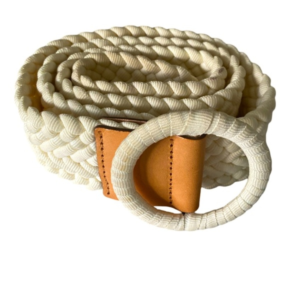 J. Crew Cream Braided Cotton Belt with Tan Leather Ring
